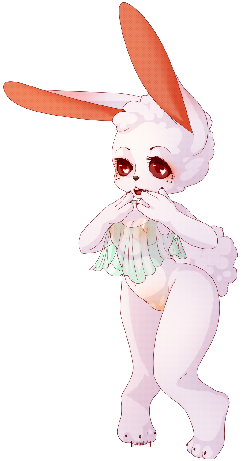 &lt;3 albino animal_crossing bottomless clothed clothing female fur genitals hi_res lagomorph leporid mammal navel nightgown nintendo nipples open_mouth purochen pussy rabbit red_eyes ruby_(animal_crossing) solo surprise video_games white_body white_fur
