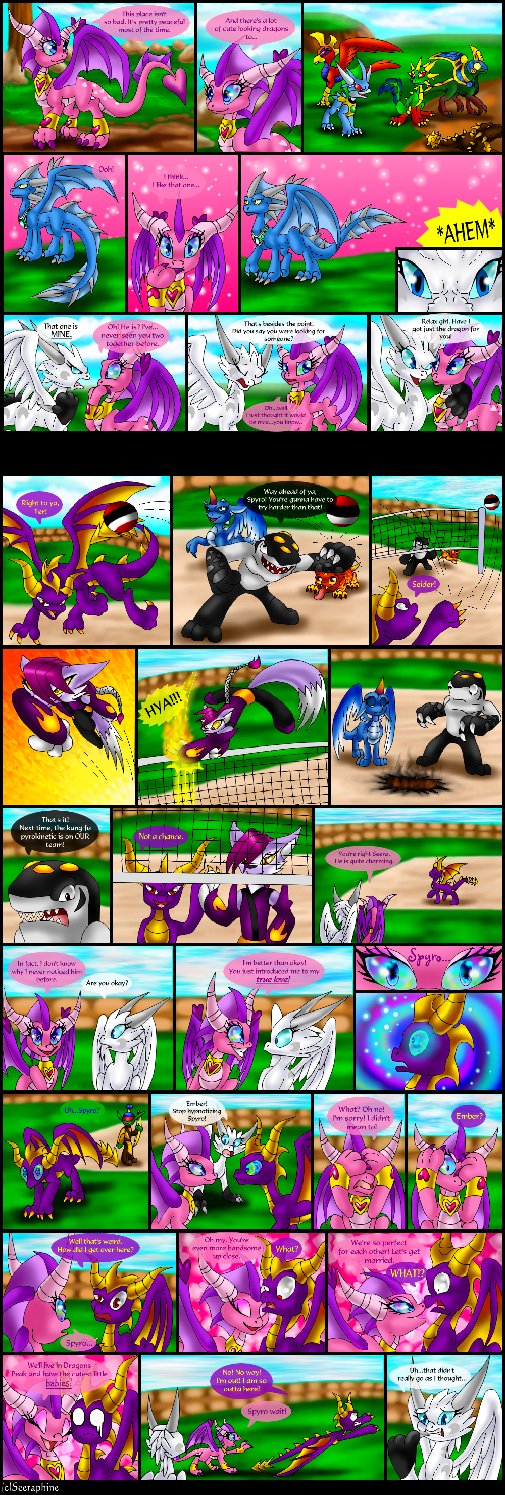 absurd_res activision comic dragon elf ember_(spyro) female fish glowing glowing_eyes group happy hi_res male male/female marine mind_control mythological_creature mythological_scalie mythology net original_character scalie scared seeraphine shark skylanders sport spyro spyro_the_dragon unknown_character volleyball
