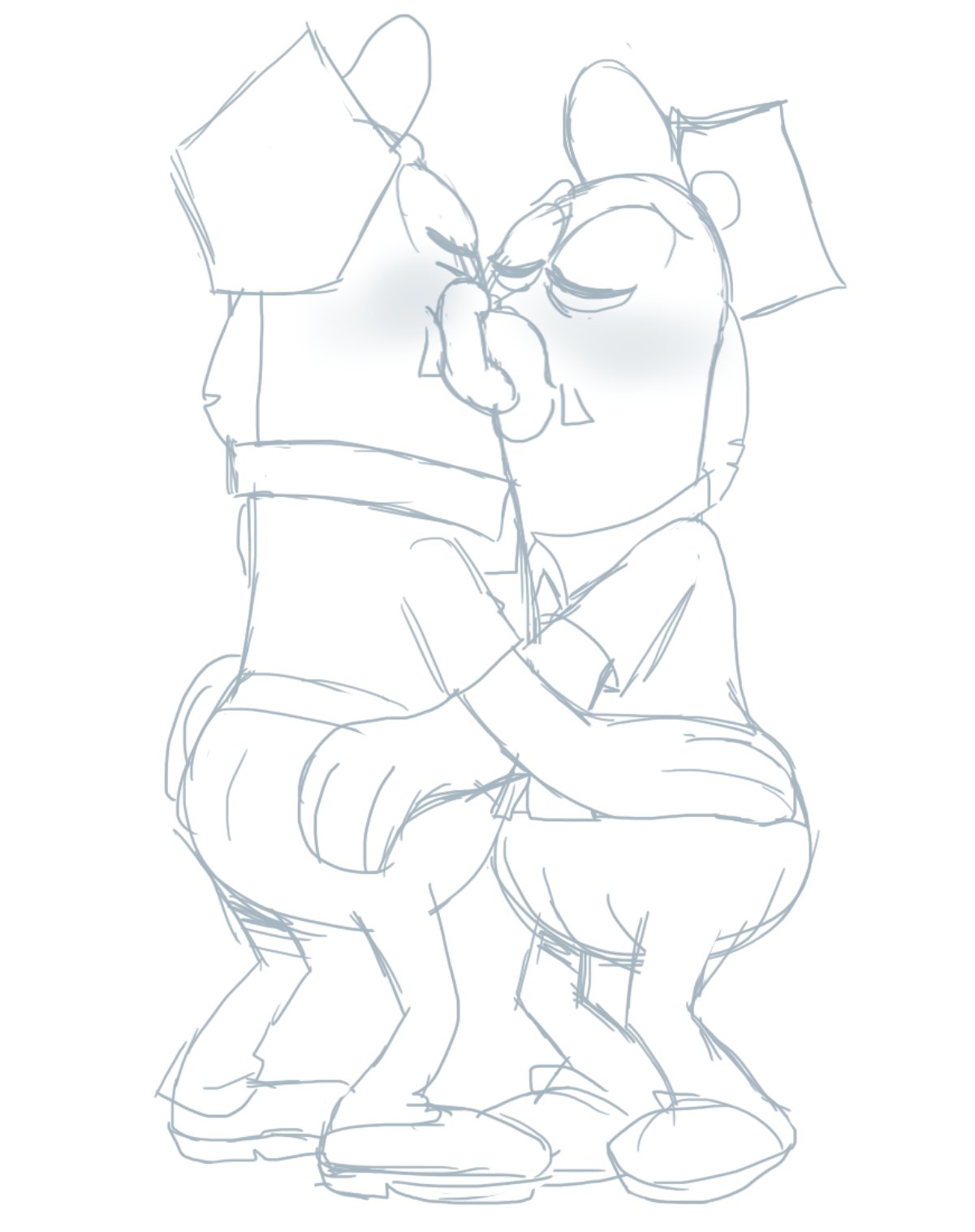 anthro blush butt butt_grab clothed clothing duo embrace eyes_closed fish hand_on_butt hand_on_hip hat headgear headwear hi_res igotdragons incidental_118_(spongebob) kissing male male/male marine nickelodeon spongebob_squarepants