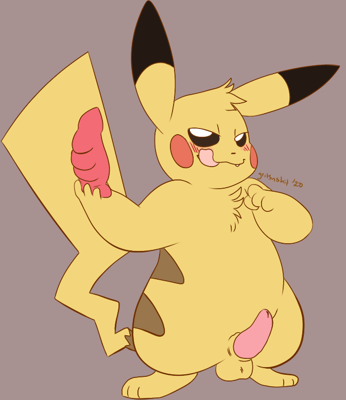 blush dildo genitals gritsnshit male nintendo penis pikachu pok&eacute;mon pok&eacute;mon_(species) sex_toy solo tapering_penis tongue tongue_out video_games