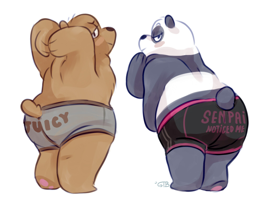 2015 4:3 anthro blush boxer_briefs brown_bear brown_body brown_fur butt cartoon_network clothing duo fur giant_panda glitter_trap_boy grizzly_(wbb) grizzly_bear male mammal multicolored_body overweight overweight_male panda_(wbb) pawpads signature simple_background two_tone_body underwear ursid ursine we_bare_bears