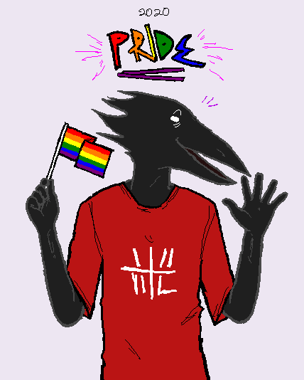 2020 30mrknowitall anthro avian beak bird clothed clothing corvid corvus_(genus) crow digital_media_(artwork) english_text humanoid lgbt_history_month lgbt_pride male meme open_mouth pride_colors rainbow_flag rainbow_pride_flag rainbow_symbol simple_background smile solo text