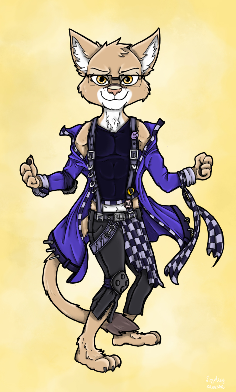 3_toes 4_fingers anthro bad_guy_cafe camoss_darkfly cougar dancing eyewear felid feline fingers glasses hi_res male mammal sand_fur solo toes yellow_eyes ziegelzeig