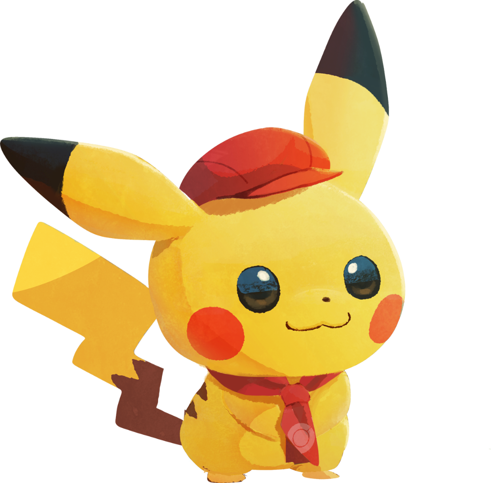 :3 artist_request blush_stickers brown_eyes cabbie_hat closed_mouth clothed_pokemon full_body gen_1_pokemon happy hat neckerchief no_humans official_art pikachu poke_ball_symbol poke_ball_theme pokemon pokemon_(creature) pokemon_(game) pokemon_cafe_mix red_headwear red_neckwear smile solo standing transparent_background