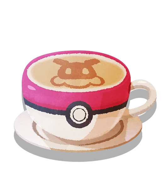 artist_request coffee cup drink eevee gen_1_pokemon no_humans official_art poke_ball_theme pokemon pokemon_(creature) pokemon_(game) pokemon_cafe_mix saucer solo teacup transparent_background