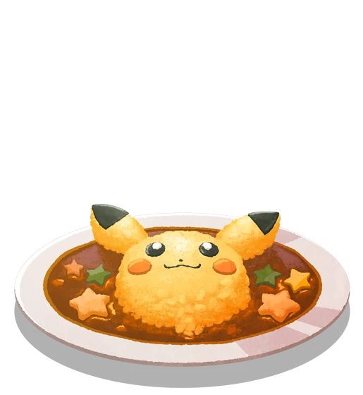 artist_request food gen_1_pokemon no_humans official_art pikachu plate pokemon pokemon_(creature) pokemon_(game) pokemon_cafe_mix rice solo star_(symbol) transparent_background