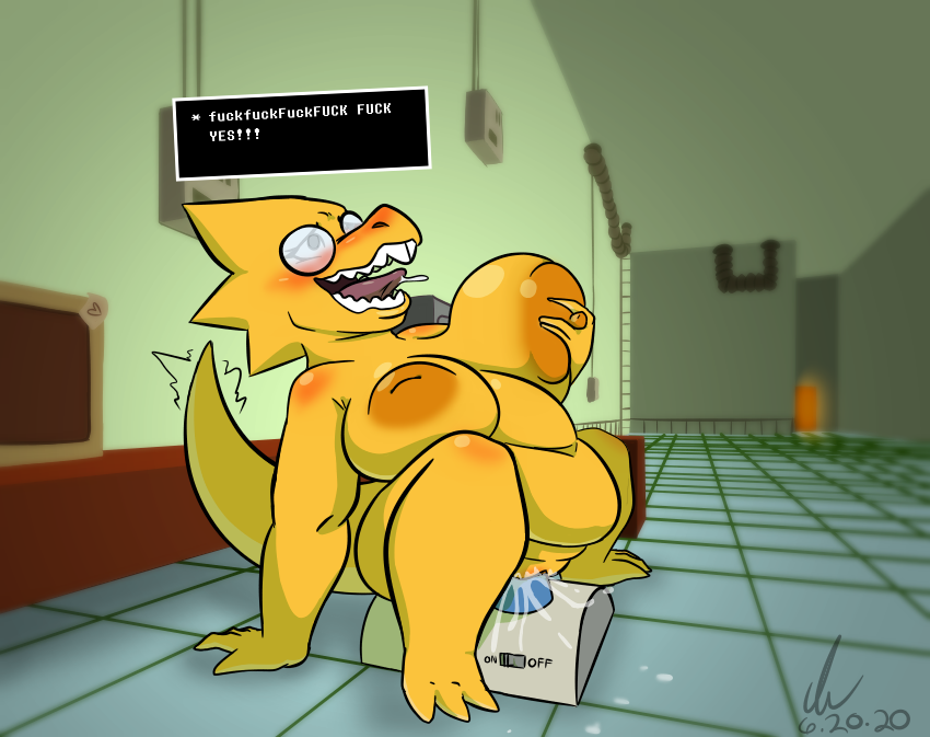 ahegao alphys anthro areola belly big_areola big_belly big_breasts blush bodily_fluids breasts buckteeth deep_navel detailed_background dialogue dialogue_box dildo dildo_sitting ejaculation english_text eye_roll eyewear female fucked_silly genital_fluids genitals glasses holding_breast inside inverted_nipples leaning leaning_back looking_pleasured masturbation navel nipples non-mammal_breasts nude open_mouth overweight overweight_female penetration profanity pussy pussy_ejaculation pussy_juice reptile saliva scalie sex_toy shaking sharp_teeth short_stack solo teeth text thick_tail three-quarter_view titezi-pyrump-art tongue tongue_out toying_self undertale vaginal vaginal_masturbation vaginal_penetration vibrating_dildo video_games