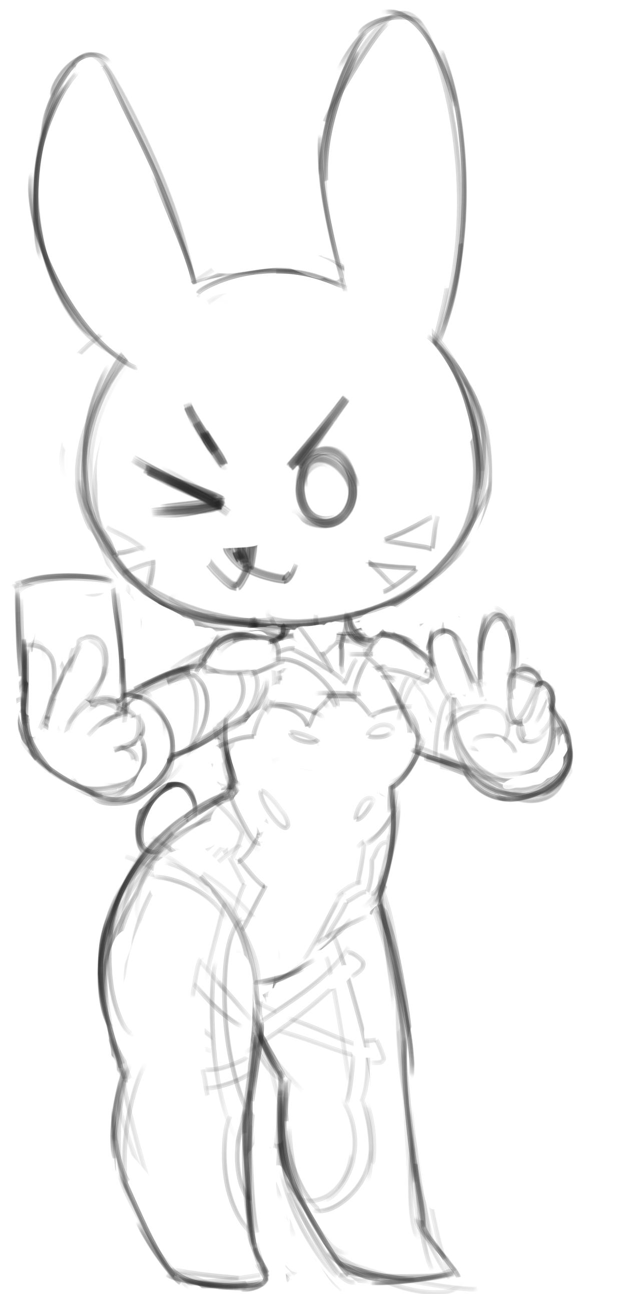 2019 5_fingers absurd_res anthro blizzard_entertainment bodysuit breasts clothed clothing d.va_(overwatch) female fernut fingers gesture hi_res holding_object holding_phone lagomorph leporid long_ears mammal monochrome one_eye_closed overwatch phone rabbit selfie short_tail sketch skinsuit smile solo standing tight_clothing v_sign video_games wink