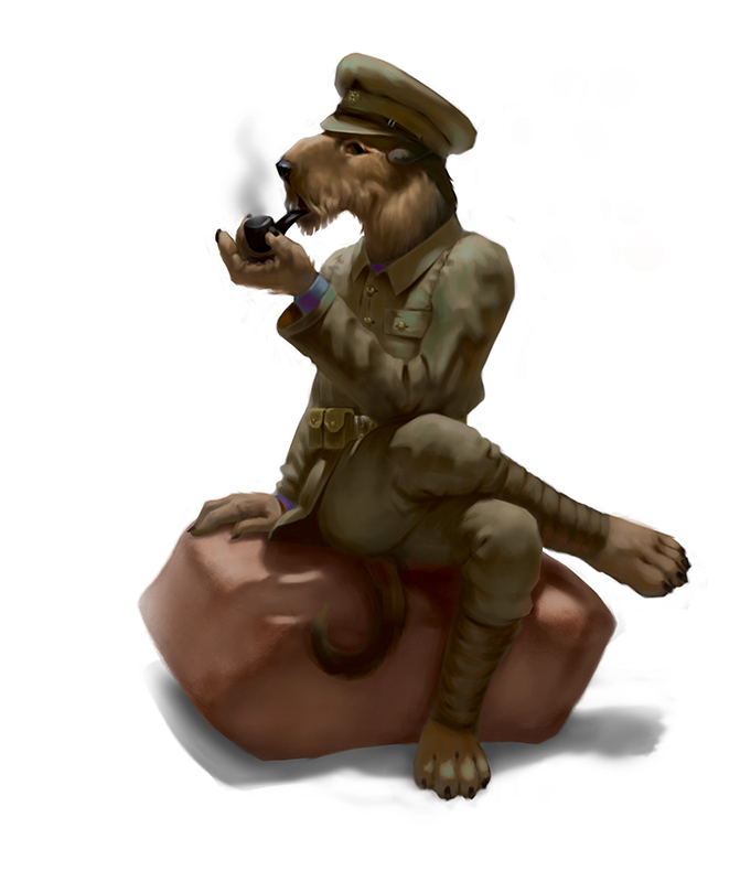 2017 airedale_terrier anthro belt_pouch black_nose canid canine canis clothing domestic_dog fur hat headgear headwear hunting_dog male mammal military military_cap military_clothing military_uniform nails pimpartist pipe rock simple_background sitting smoke smoke_pipe smoking_pipe solo terrier traditional_media_(artwork) uniform white_background world_war_1