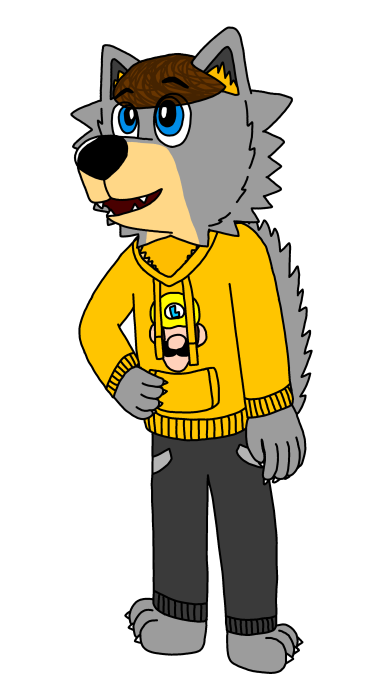 alpha_channel anthro brown_hair canid canine canis clothing fur grey_body grey_fur hair hoodie imainluigiinsmashbros luigi male mammal mario_bros nintendo rain_weatherly solo super_smash_bros. topwear video_games wolf yellow_hoodie