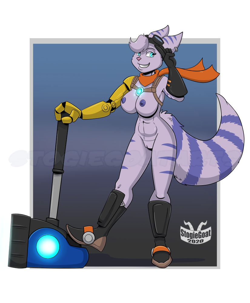 breasts digital_media_(artwork) genitals hammer lombax mammal nipples nude pinup pose pussy ratchet_and_clank stogiegoatarts tools video_games weapon