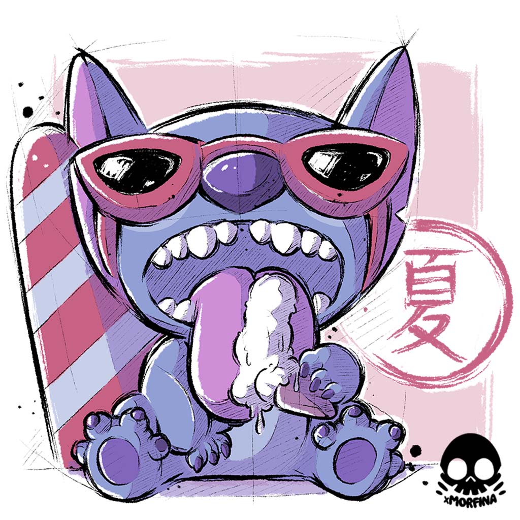 1:1 2020 4_toes alien blue_body blue_claws blue_nose blue_pawpads chibi claws dessert disney experiment_(lilo_and_stitch) eyewear food front_view guide_lines ice_cream ice_cream_cone licking lilo_and_stitch long_tongue notched_ear open_mouth pawpads simple_background sitting solo stitch_(lilo_and_stitch) sunglasses teeth text toes tongue tongue_out translated xmorfina