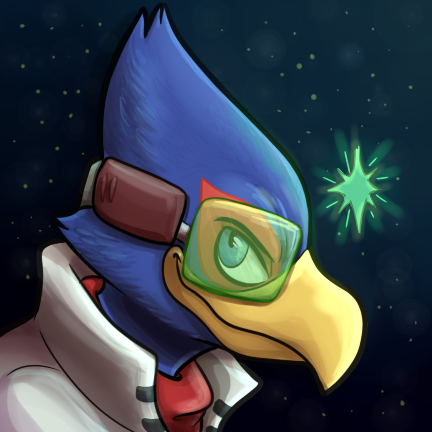 2020 anthro avian beak bird blue_body bodily_fluids by-nc-nd clothed clothing creative_commons falco_lombardi feathers low_res male mammal nintendo orlandofox simple_background star_fox video_games