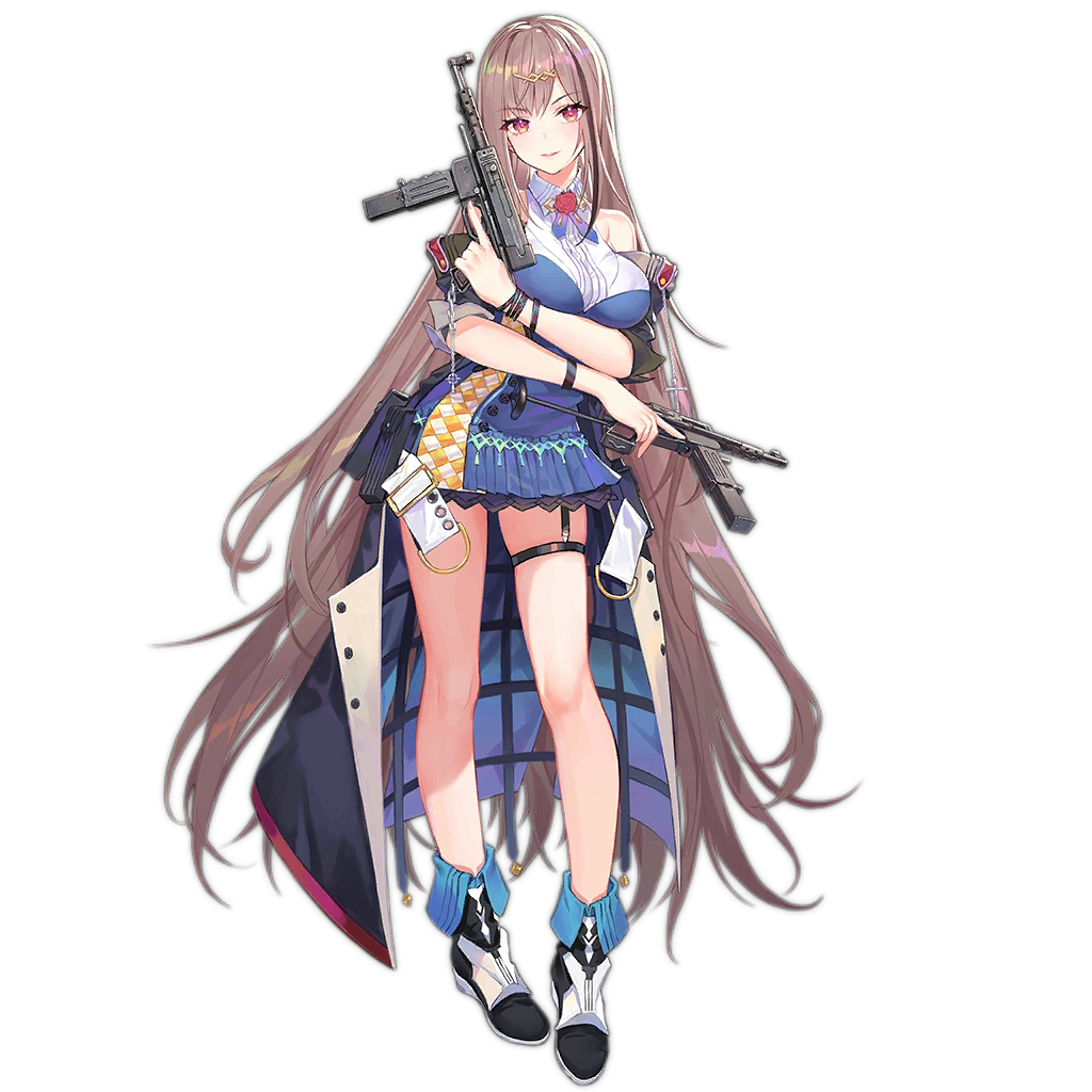 1girl arm_across_waist arm_under_breasts bangs black_hair blue_dress blue_neckwear blush boots breasts closed_mouth coat collared_dress criin cross dress dual_wielding eyebrows_visible_through_hair flower full_body girls_frontline gun holding light_brown_hair long_hair looking_at_viewer mat-49 mat-49_(girls_frontline) multicolored multicolored_hair necktie off_shoulder official_art open_clothes open_coat pink_eyes pouch red_flower red_rose rose sidelocks sleeve_cuffs sleeveless sleeveless_dress smile solo streaked_hair submachine_gun thigh_strap thighs transparent_background trigger_discipline very_long_hair weapon wristband