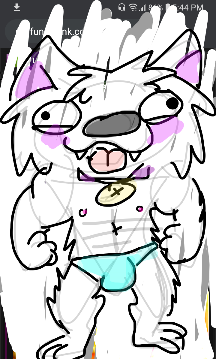 &lt;vampirefuuucker&gt; anthro banana_hammock bulge bulge_frottage canid canine canis clothing flexing male male/male male_nipples mammal scribbles silly_face stupid underwear wolf