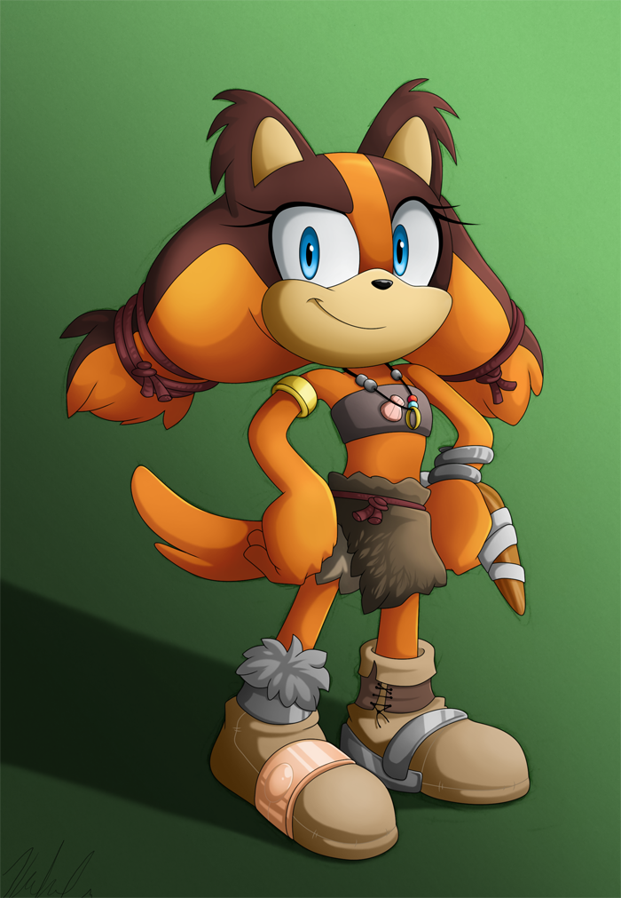 anthro badger blue_eyes boomerang centauristars clothing female footwear mammal mustelid musteline signature simple_background smile solo sonic_boom sonic_the_hedgehog_(series) sticks_the_jungle_badger video_games