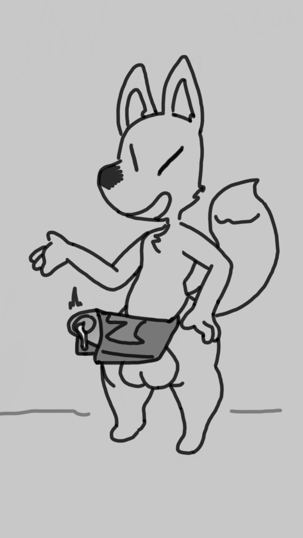 animal_crossing anthro apron apron_only balls big_balls big_butt big_penis bodily_fluids butt canid canine chest_tuft clothing cold_alcohol crazy_redd erection erection_under_clothing fox genital_fluids genitals huge_balls huge_butt huge_penis hyper hyper_balls hyper_genitalia hyper_penis male mammal monochrome mostly_nude nintendo penis penis_clothing precum short_stack solo tuft uncut video_games
