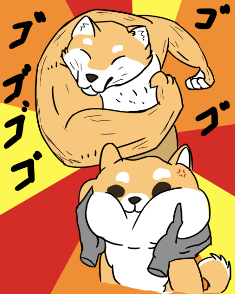 ambiguous_gender breadnwine canid canine canis digital_media_(artwork) disembodied_hand domestic_dog feral fur humor jojo mammal meme shiba_inu simple_background smile solo spitz text