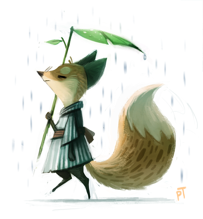 ambiguous_gender anthro canid canine clothing cryptid-creations fox mammal raining solo