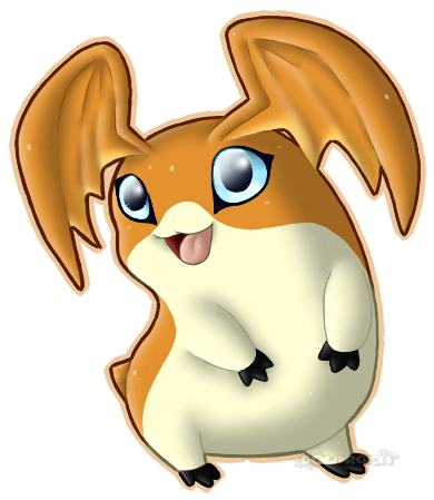 2015 alpha_channel blue_eyes digimon digimon_(species) feral fur head_wings low_res open_mouth orange_body orange_fur patamon signature simple_background smile solargem solo standing tan_body tongue transparent_background wings