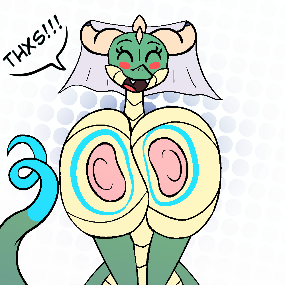 1:1 anthro big_breasts breast_squish breasts countershading dododragon56 dotted_background dragon fangs female horn humanoid nipples nude paint painted pattern_background raised_tail reptile scales scalie simple_background smile solo squish text veil