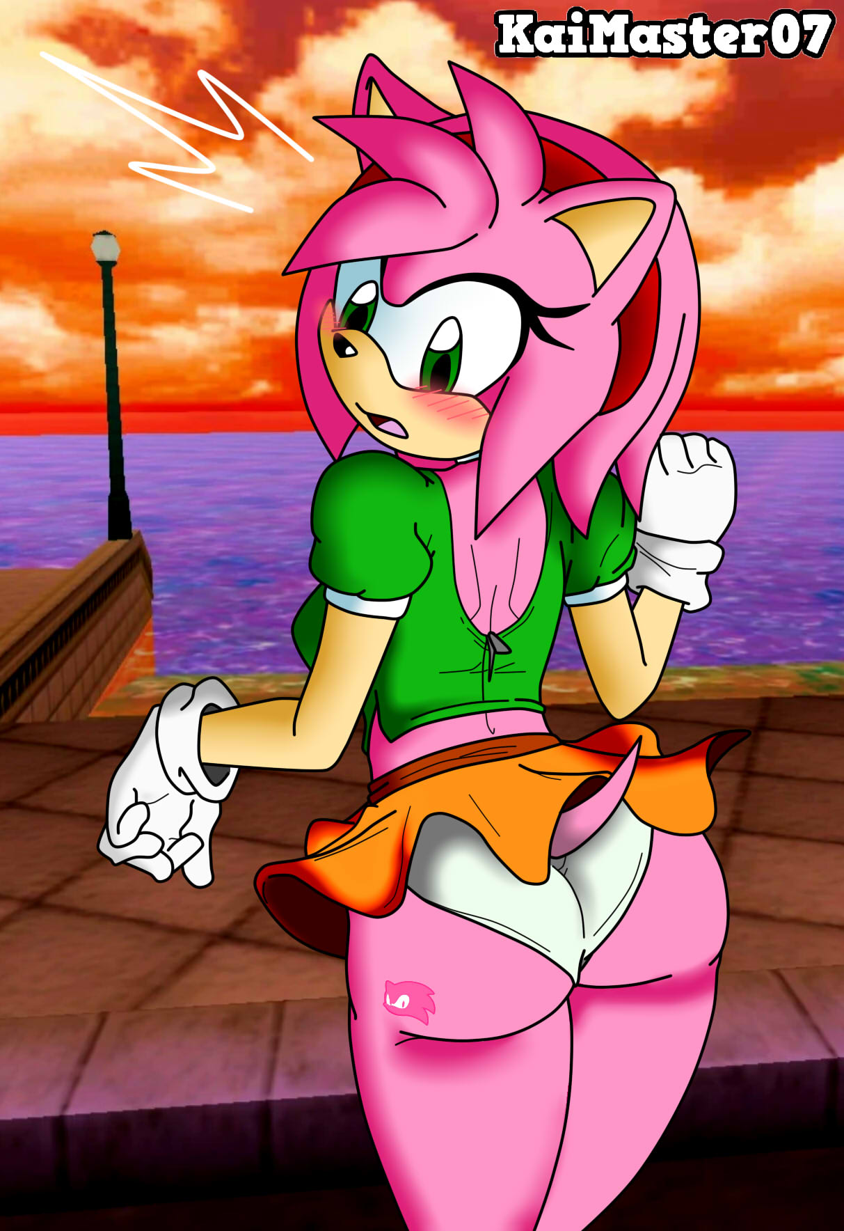 amy_rose big_butt blush bottomwear butt clothing eulipotyphlan exhibitionism female flame-lonewolf hedgehog hi_res mammal miniskirt rear_view shirt skirt solo sonic_the_hedgehog_(series) tattoo thekaimaster07 tight_clothing tight_shirt tight_topwear tight_underwear topwear