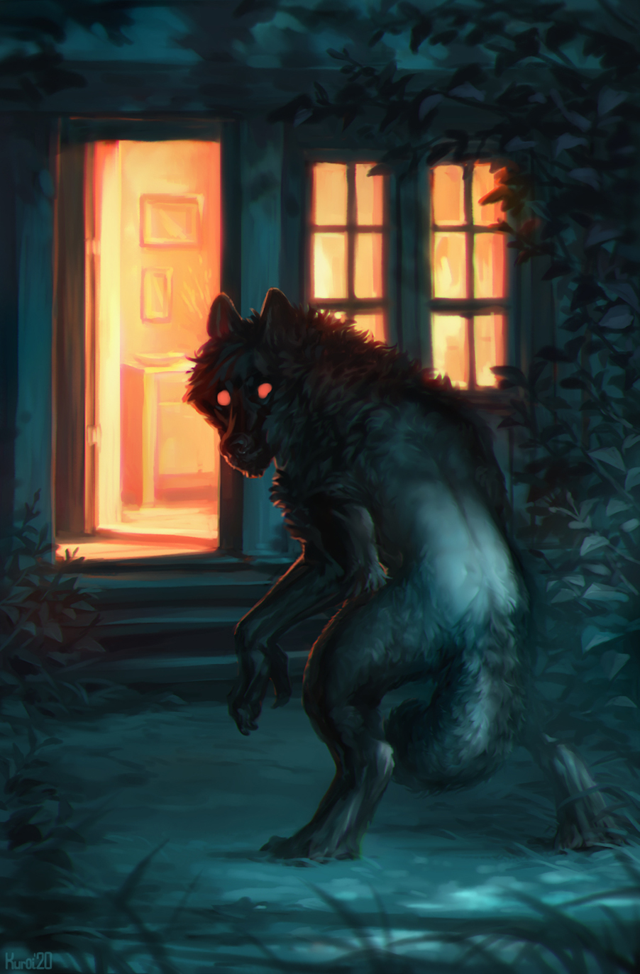 2020 black_nose canid canine digital_media_(artwork) hi_res kuroi-kisin male mammal red_eyes solo were werecanid werecanine werewolf