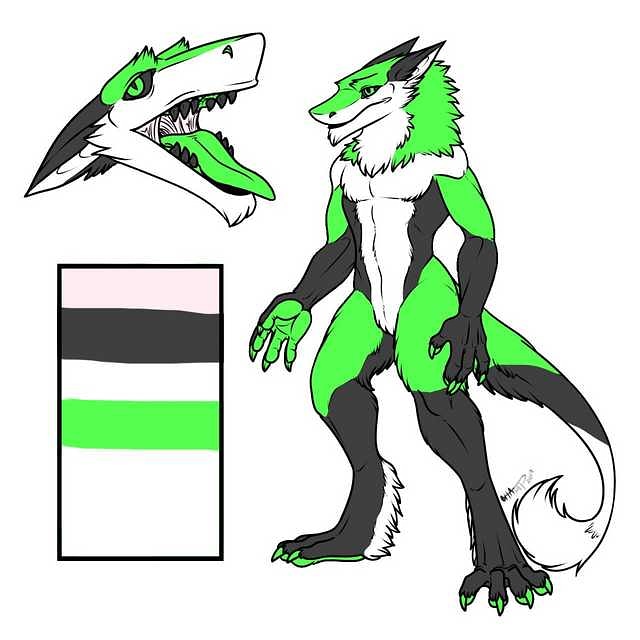 1:1 anthro fluffy fur green_body green_eyes green_fur male reference_image sergal solo unknown_artist vilous_universe