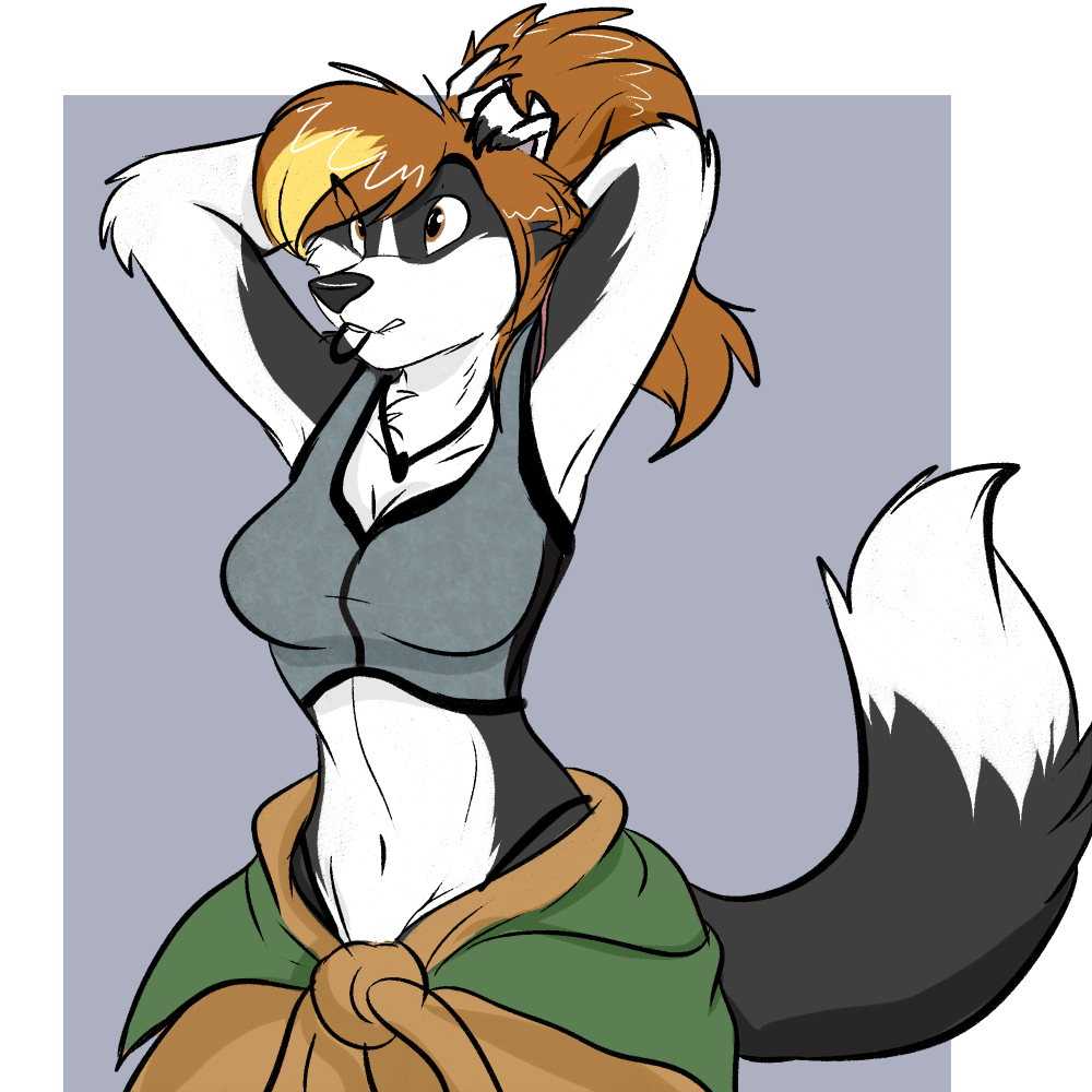 1:1 anthro border_collie bra canid canine canis clothing collie domestic_dog female hair herding_dog mammal midriff pastoral_dog ponytail sheepdog sirod sirod_(character) solo sports_bra thong_straps tying_hair underwear
