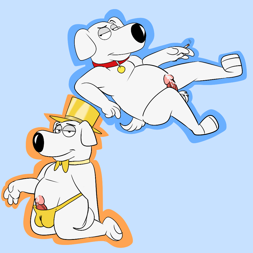 anthro bodily_fluids brian_griffin canid canine canis clothing cum domestic_dog erection family_guy genital_fluids genitals hellfurred male mammal penis smoking solo thong underwear