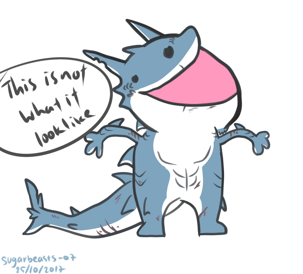 anthro anthrofied blue_body dialogue dialogue_box egan fan_character fish humor male marine multicolored_body open_mouth open_smile scar shark simple_background smile solo two_tone_body vipery-07 white_background white_body