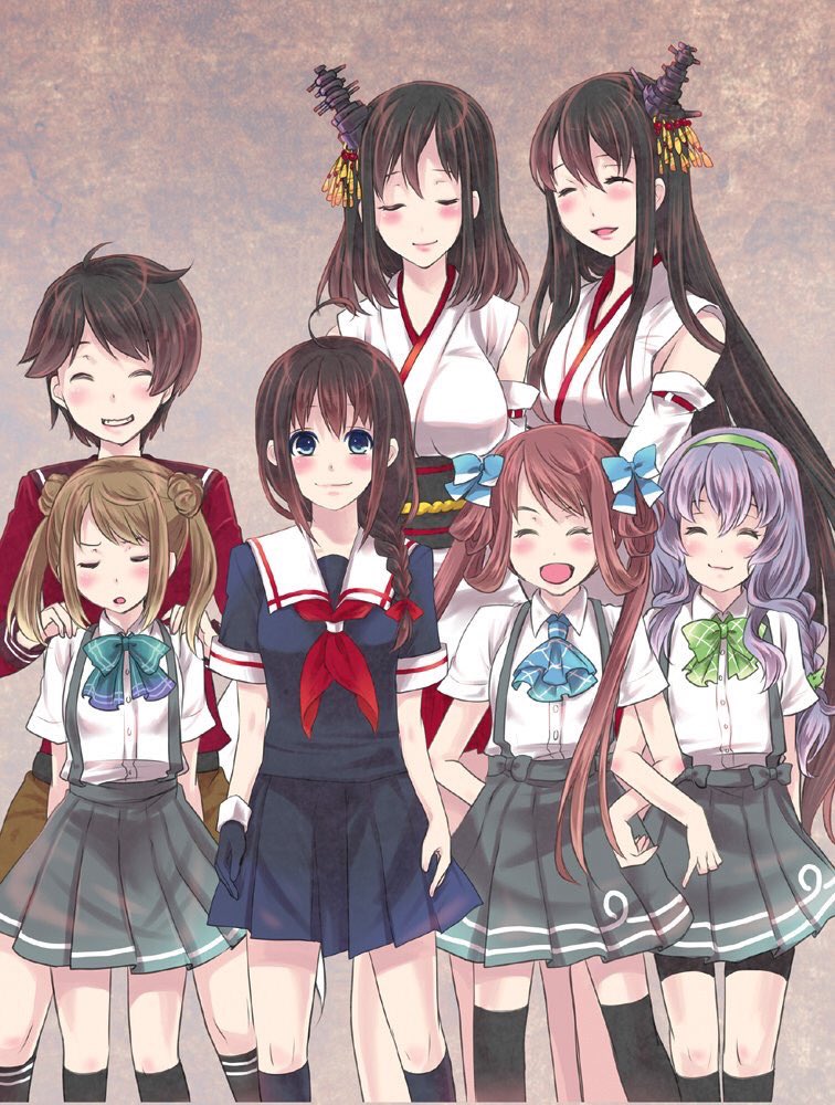 6+girls :o ^_^ ^o^ ahoge aikawa_ruru annoyed arms_behind_back asagumo_(kantai_collection) bangs black_hair black_serafuku black_skirt blue_eyes blush bow bowtie braid buttons closed_eyes cravat dated detached_sleeves fusou_(kantai_collection) gloves gradient gradient_background grey_background grin hair_between_eyes hair_bow hair_ornament hair_ribbon hairband hairpin hands_on_another's_shoulders hands_on_hips kantai_collection kneehighs locked_arms long_hair looking_at_viewer michishio_(kantai_collection) miniskirt mogami_(kantai_collection) multiple_girls open_mouth orange_hair parted_lips pleated_skirt purple_hair ribbon school_uniform serafuku shigure_(kantai_collection) shirt short_hair short_sleeves single_braid single_glove skirt smile standing suspenders teeth thighhighs twitter_username two_side_up very_long_hair white_shirt yamagumo_(kantai_collection) yamashiro_(kantai_collection) zettai_ryouiki