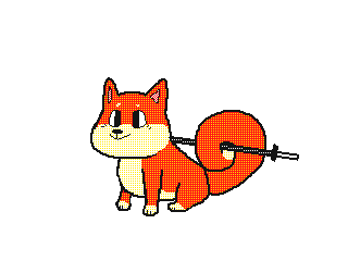 ambiguous_gender animated canid canine canis domestic_dog feral fur keke_(artist) looking_at_viewer low_res mammal melee_weapon mouth_hold multicolored_body multicolored_fur orange_body orange_ears orange_fur orange_tail scabbard sword two_tone_body two_tone_fur two_tone_tail weapon