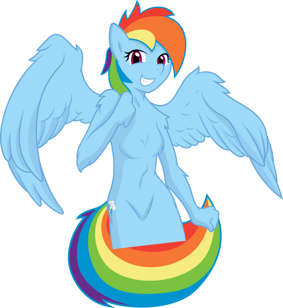anthro blue_body blue_feathers blue_fur breasts cutie_mark equid equine feathered_wings feathers fehlung female friendship_is_magic fur hair hasbro long_hair looking_at_viewer mammal multicolored_hair my_little_pony nude pegasus rainbow_dash_(mlp) rainbow_hair simple_background smile solo wings