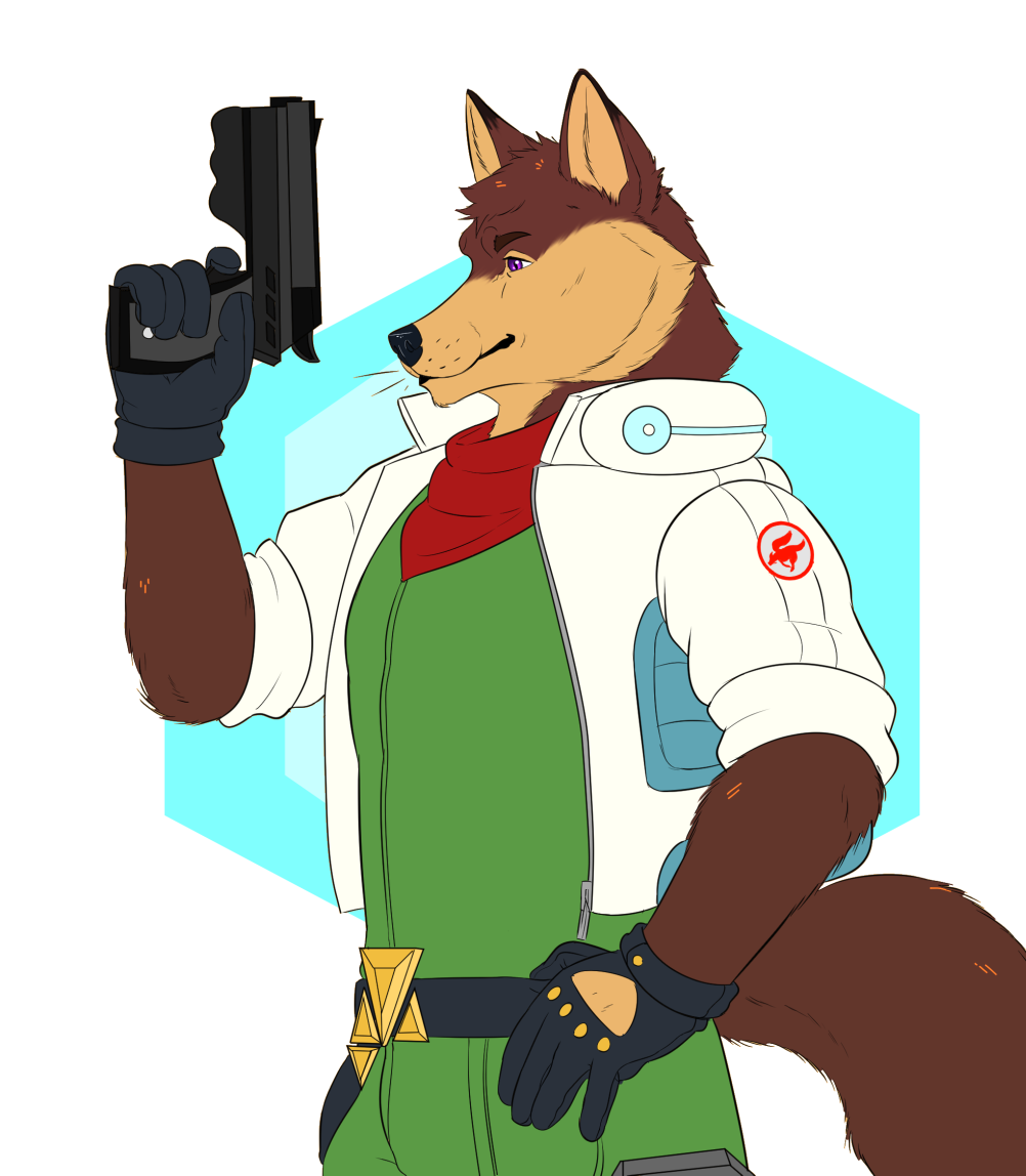 anthro belt canid canine clothed clothing cosplay flight_suit fully_clothed gloves handwear imposter jacket male mammal nintendo scarf solo star_fox topwear treebarkdragon video_games