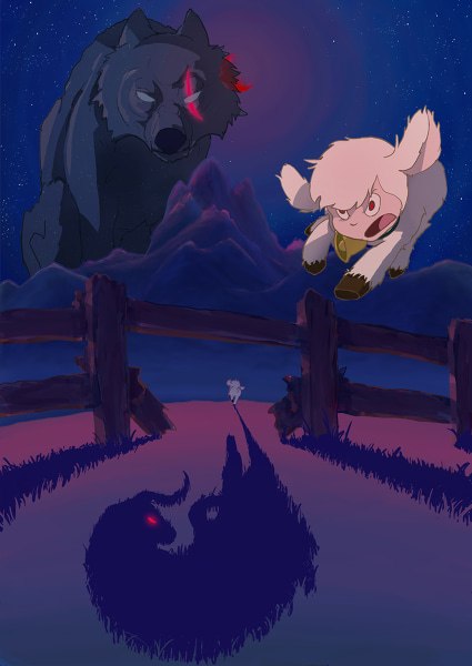 2015 angry bell bell_collar black_body black_fur bovid canid canine canis caprine child chirin_(ringing_bell) collar creepy digital_media_(artwork) domestic_sheep fence feral fur glowing glowing_eyes hooves male mammal meadow night ringing_bell_(film) running sanrio scar shadow sheep star unknown_artist white_body white_fur white_wool woe wolf wool_(disambiguation) wool_(fur) young