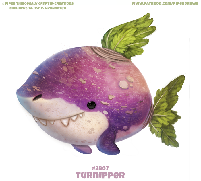 ambiguous_gender beady_eyes black_eyes cryptid-creations english_text fangs feral fish food food_creature green_body humor marine plant pun purple_body shark simple_background smile solo teeth text turnip url vegetable visual_pun white_background white_body