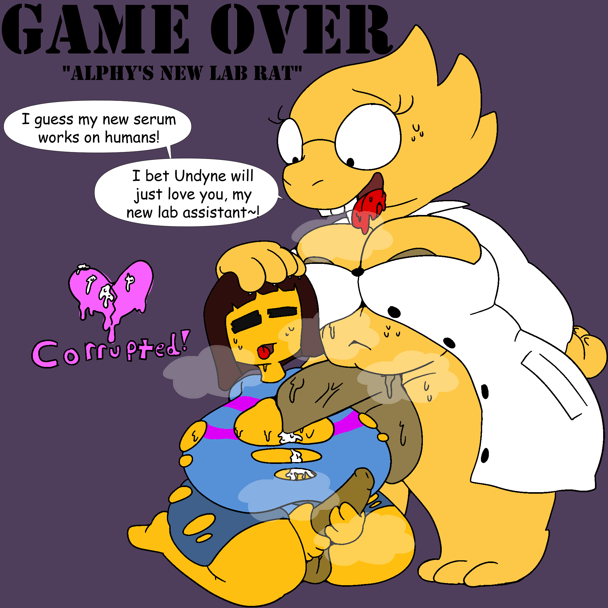 &lt;3 1:1 after_transformation alphys anthro areola areola_slip balls belly big_breasts big_penis blush bodily_fluids bottomless bottomwear breast_expansion breasts brown_hair buckteeth cleavage clothed clothing coat cum cum_between_breasts darkened_genitalia dialogue drooling english_text erection eyewear genital_fluids genitals glasses gynomorph gynomorph/gynomorph hair hand_on_head handjob hi_res huge_breasts huge_penis human ineffective_clothing intersex intersex/intersex kneeling lab_coat looking_at_another looking_at_partner looking_pleasured mammal navel non-mammal_breasts open_mouth open_smile orgasm pancookie penile penis protagonist_(undertale) reptile reverse_titfuck saliva scales scalie sex shirt shorts smile speech_bubble standing sweat teeth text thick_thighs thigh_expansion tongue tongue_out topwear torn_bottomwear torn_clothing torn_shirt torn_shorts torn_topwear two-handed_handjob undertale video_games wide_hips yellow_body yellow_scales yellow_skin