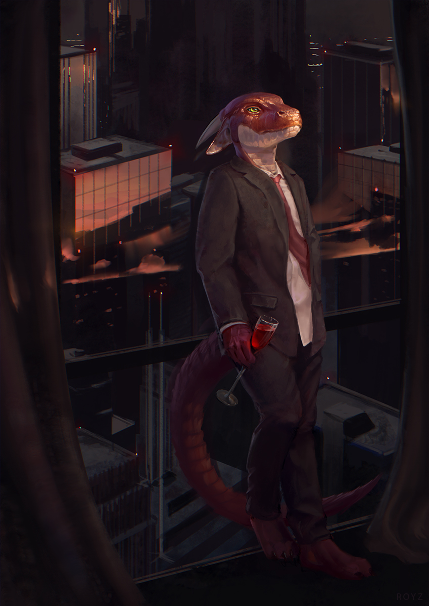 2020 4_toes 5_fingers anthro clothed clothing conditional_dnp digital_media_(artwork) dragon fingers hi_res latex_(artist) lizard male red_body red_scales reptile scales scalie solo toes wingless_dragon yellow_eyes