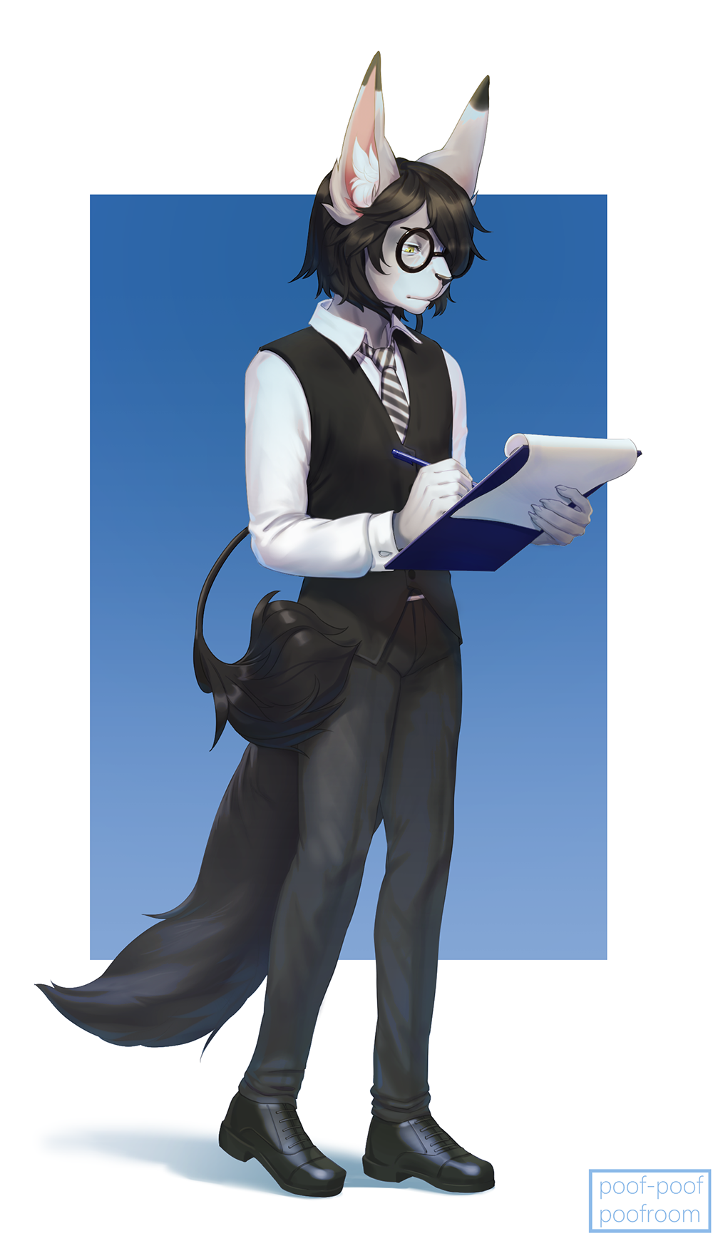 2020 anthro black_hair black_nose clothed clothing digital_media_(artwork) eyebrows eyelashes glasse hair hi_res male poof-poof poofroom solo ssmile