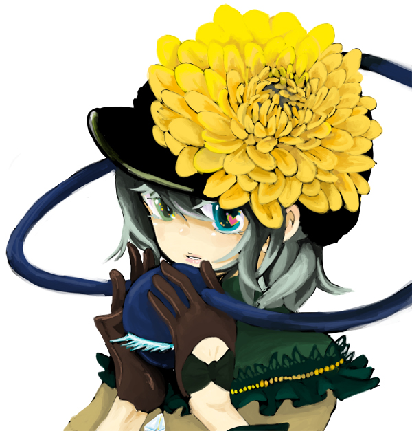 flower gloves grey_hair hat heterochromia kaprice komeiji_koishi short_hair solo touhou