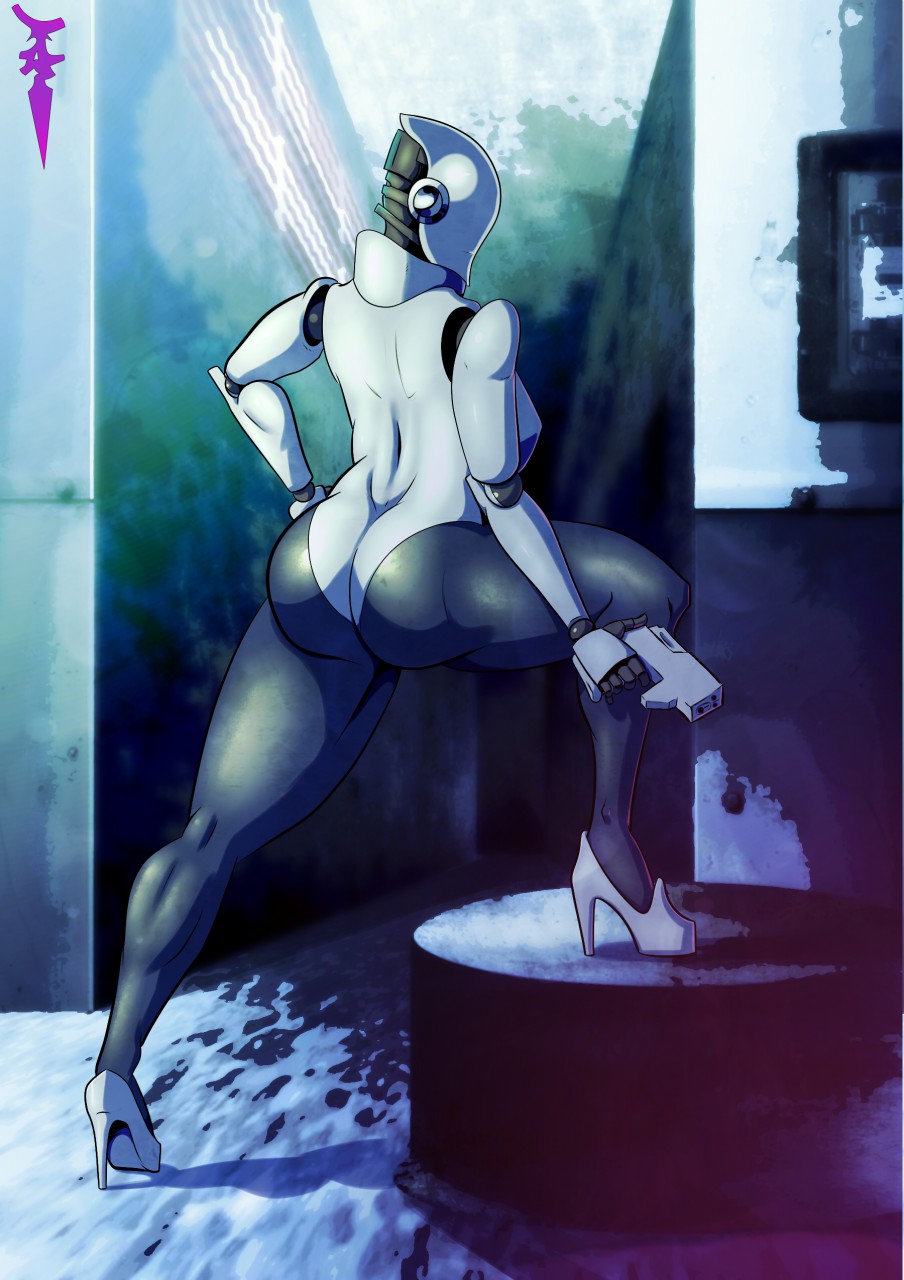 butt clothing dnp101 female footwear gun haydee haydee_(game) hi_res high_heels humanoid machine ranged_weapon robot shoes solo thick_thighs video_games weapon