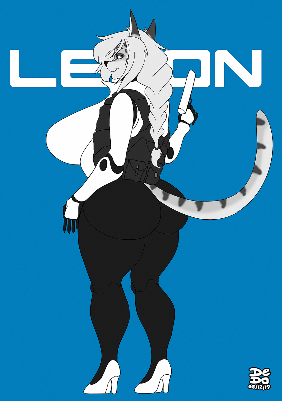 anthro braided_hair breasts butt clothing cosplay dedoarts felid feline female footwear genitals gun hair haydee haydee_(game) hi_res high_heels hyper hyper_genitalia mammal ranged_weapon serval shoes smile solo video_games weapon