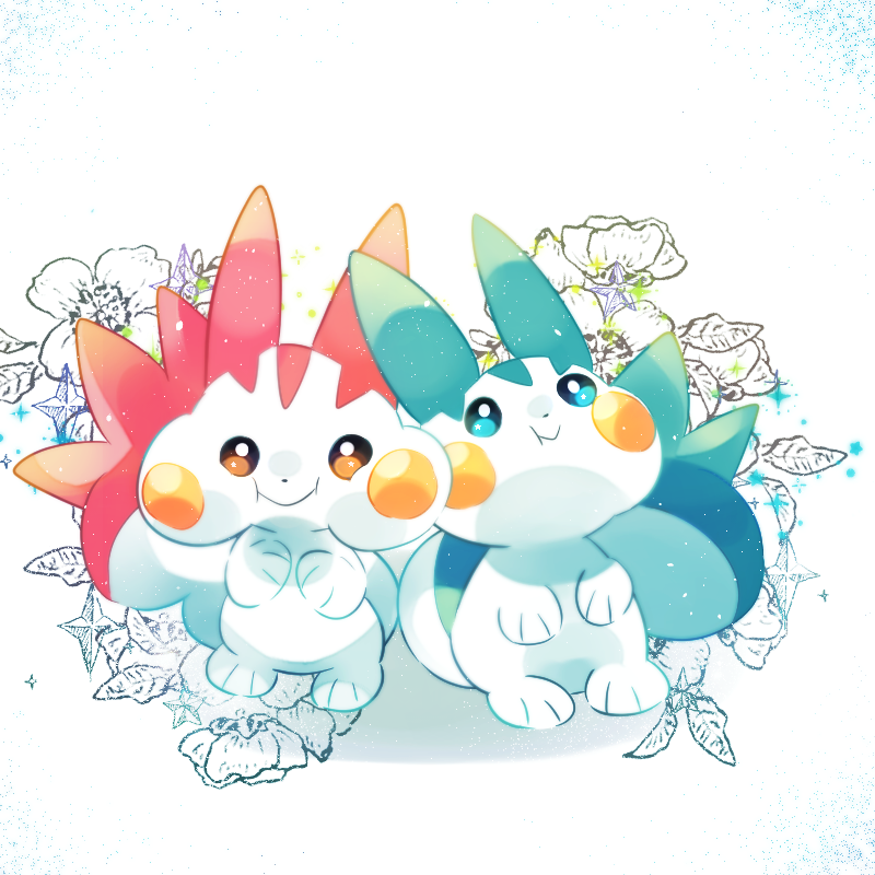 1:1 alternate_color detailed_background digital_media_(artwork) duo feral flower_(anatomy) fur leaf looking_up mammal nintedo nintendo pachirisu pok&eacute;mon pok&eacute;mon_(species) puffed_cheeks rodent shiny_pok&eacute;mon simple_background sitting standing video_games white_background white_body white_fur zoroa553