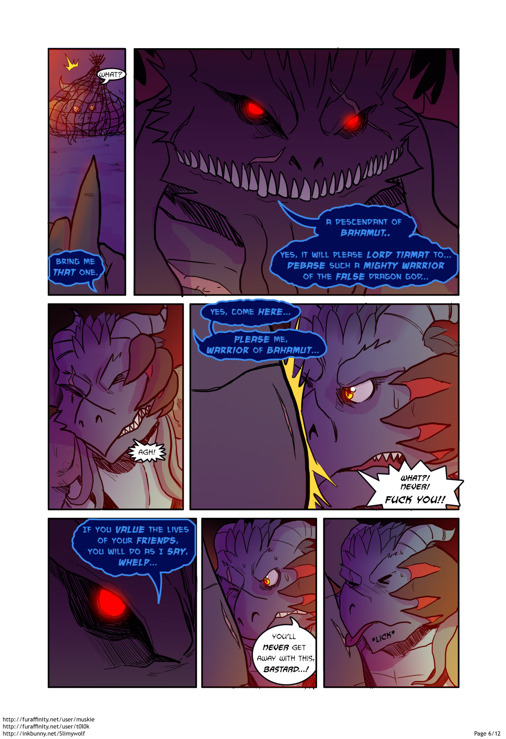 2015 animal_genitalia anthro anthro_on_anthro blue_body blue_scales captured comic dialogue dragonborn dungeons_and_dragons duo english_text fantasy forced forced_oral genital_slit genitals glowing glowing_eyes hasbro head_grab hi_res kavorog king male male/male membrane_(anatomy) muskie naga net oral profanity pseudo_hair rape red_eyes reptile royalty scales scalie serpentine sex sharp_teeth slit slit_licking snake speech_bubble teeth tentacle_hair tentacles text tolok warrior webbed_hands wizards_of_the_coast