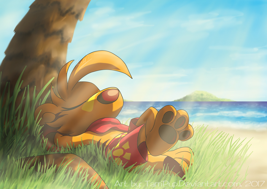 beach dasyuromorph mammal marsupial relaxing seaside sunbathe thylacine ty ty_the_tasmanian_tiger ty_the_tasmanian_tiger_(series) video_games