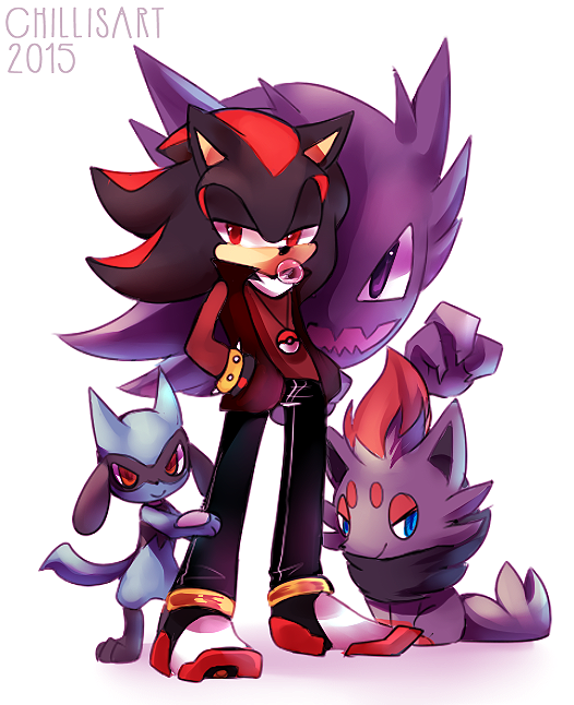 1boy alternate_costume animal_ears artist_name black_hair black_pants blue_eyes bracelet chewing_gum closed_mouth commentary crossover dated english_commentary floating full_body furry gen_1_pokemon gen_4_pokemon gen_5_pokemon ghost half-closed_eyes hands_in_pockets happy haunter jewelry long_sleeves looking_at_viewer male_focus multicolored_footwear multicolored_hair pants poke_ball_theme pokemon pokemon_(creature) purple_eyes red_eyes red_hair red_shirt red_vest riolu shadow_the_hedgehog sharp_teeth shirt shoes simple_background sitting smile sonic_the_hedgehog spacecolonie spiked_bracelet spikes standing teeth two-tone_hair vest watermark white_background zorua
