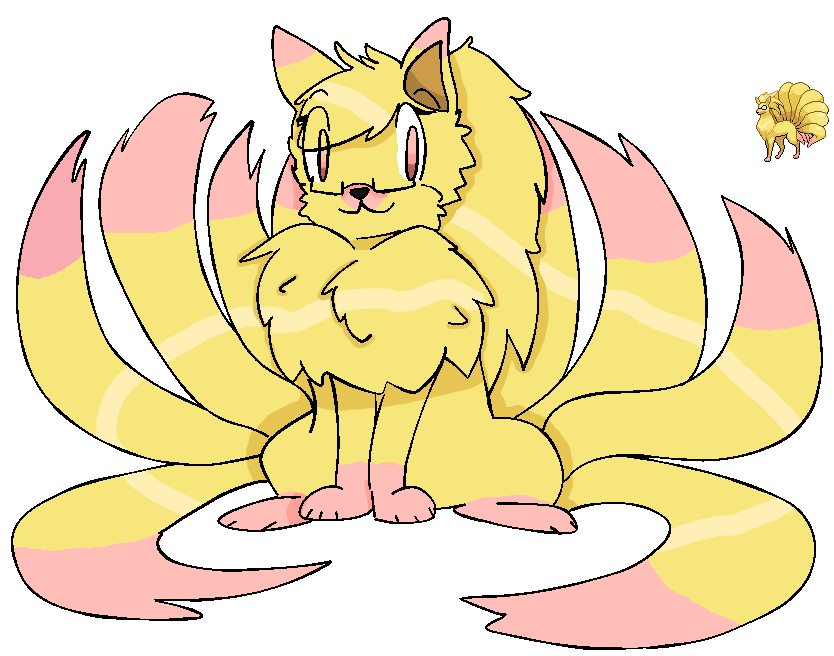 alpha_channel ambiguous_gender anonymous_artist canid canine eyewear fan_character feral fox fur glasses hazel_luvsol mammal multi_tail ninetales nintendo pink_eyes pink_paws pok&eacute;mon pok&eacute;mon_(species) simple_background smile solo transparent_background video_games yellow_body yellow_fur