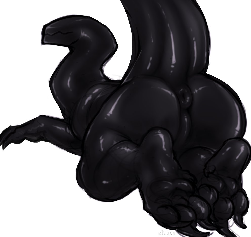 2021 3_toes ambiguous_gender anthro anus black_body featureless_face feet invalid_tag pawpads raised_tail solo tail toes unknown_species zlvuxx