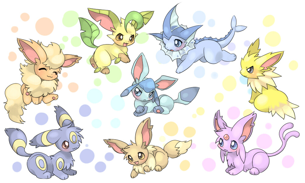 2008 big_ears blush chest_tuft digital_media_(artwork) eevee eeveelution espeon eyes_closed feral flareon fluffy_ears generation_1_pokemon generation_2_pokemon generation_4_pokemon glaceon group inner_ear_fluff jolteon kemono leafeon lying mouth_closed nintendo on_front open_mouth open_smile pawpads paws pokemon pokemon_(species) pupils shaded simple_background sitting smile standing suppainu tuft umbreon vaporeon